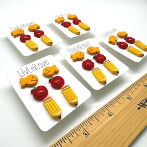 Pencil Earrings, Notebook Earrings, Apple Earrings, School Earrings, Teacher Earrings, Teacher Appreciation Gift, Student Teacher Gift
