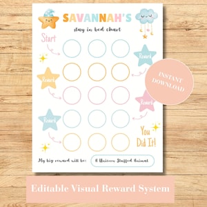 Editable Stay in Bed Chart, Personalized Reward Chart, Editable Kids Reward Chart, Stay in Bed Reward System, Visual Reward System for Kids