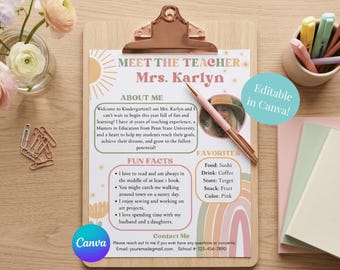 Editable Boho Meet the Teacher Template: Back to School Introduction (Canva PDF Template)