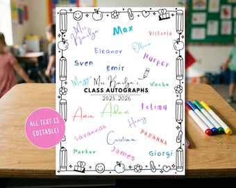 Editable End of Year Autograph Page: School Keepsake, Student Autographs