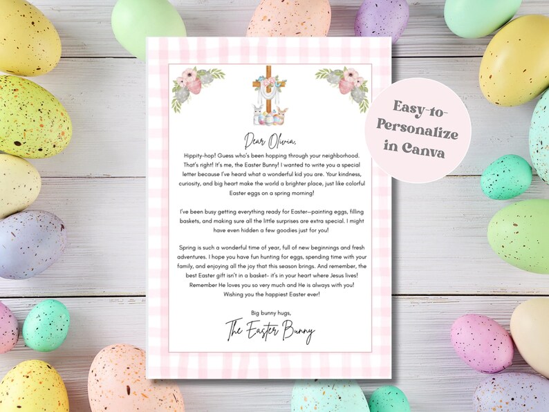 Editable Christian Easter Bunny Letter, Pink Personalized Printable ...