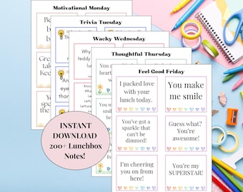 Printable Lunchbox Notes for Kids, Fun and Encouraging School Lunch Notes, Daily Lunch Notes, Printable Affirmations for Kid Lunchboxes