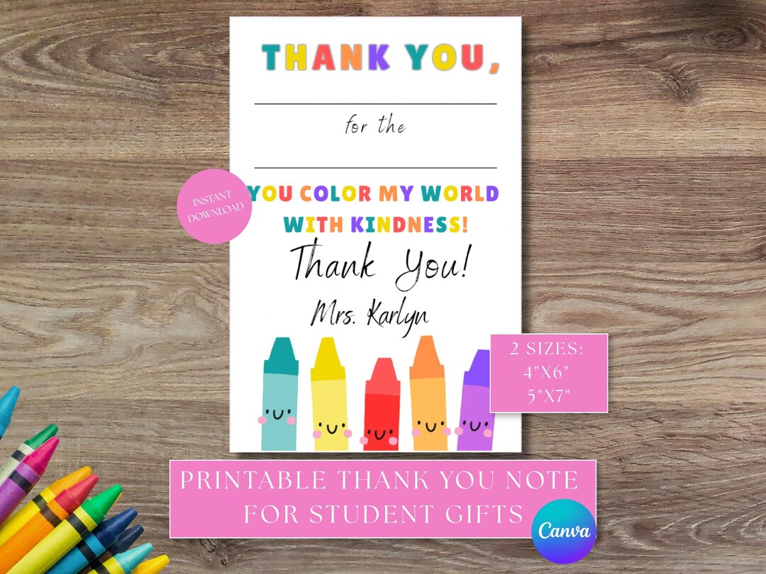 Editable Teacher Thank You Card Template for Student Gifts, Printable ...