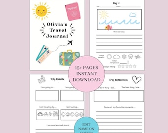Diario de viaje personalizado para niños, libro de actividades de vacaciones para niños, libro de actividades de viaje para niños, diario de actividades de avión (PDF)