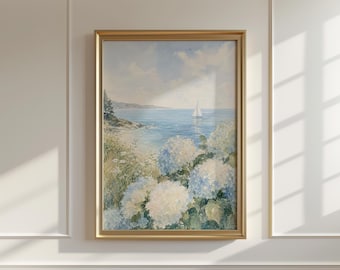 Coastal Granddaughter Watercolor Print | Sailboat & Blue Hydrangeas Wall Art Printable (Digital Download)