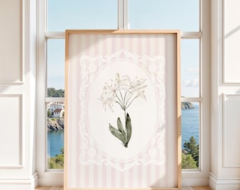 Coquette Pink & White Lily Print | Vintage Floral Wall Art Poster