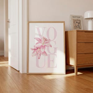 Pink Lily Vogue Print | Trendy Fashion Girl Wall Art | College Dorm Decor image 3