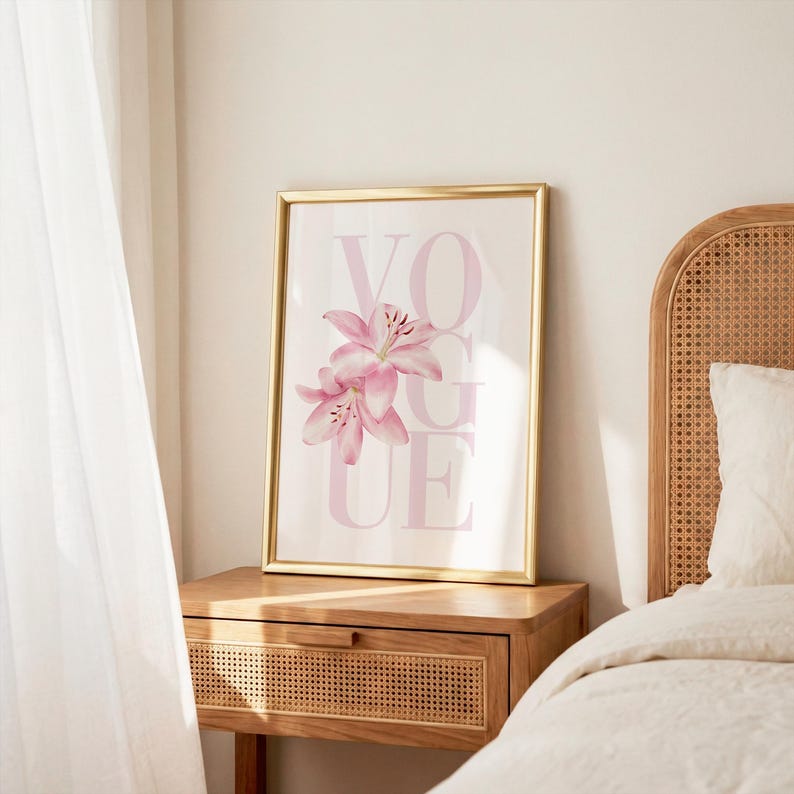 Pink Lily Vogue Print | Trendy Fashion Girl Wall Art | College Dorm Decor image 2