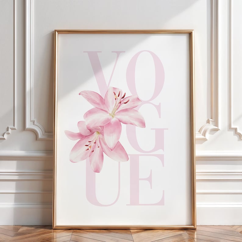 Pink Lily Vogue Print | Trendy Fashion Girl Wall Art | College Dorm Decor image 1