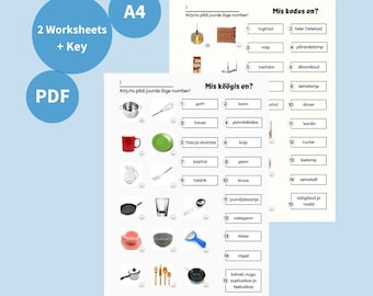 Meubles, cuisine et appareils ménagers - Feuilles de travail de vocabulaire estonien, PDF imprimable de 2 pages, associez les images aux mots