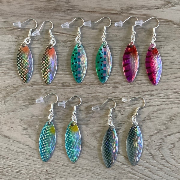 One pair of Fish Lure earrings. Your choice of color.