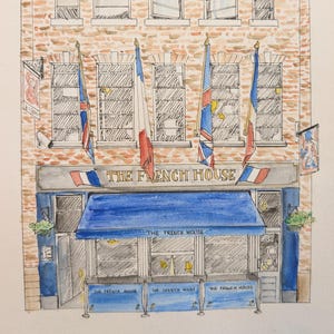 Custom West London sketch prints & watercolour - The French House (COMPLEX)