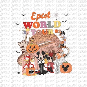 Mickey and Friends Epcot World Tour Halloween PNG, Mickey Mouse PNG, Disney Halloween PNG, Mickey and Friends Png, Mickey Characters Png
