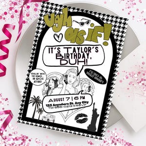Clueless Birthday Invitation | Canva Template 90s Party Invite Editable Cher Printable Black White Digital Download