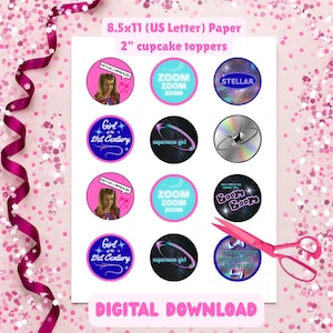 Zenon Cupcake Toppers | Printable 90s Supernova Party Decor 2” Digital Download Girl of the 21st Century 8 Designs Birthday Tag Stickers