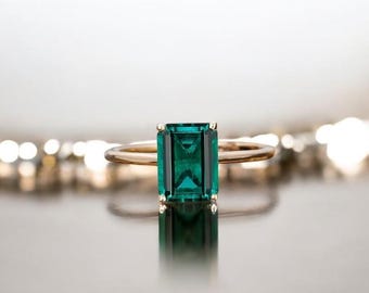 Echte groene smaragd gouden statement ring, 14K gouden vermeil Lab Emerald verlovingsring, statement ring, verjaardagscadeau voor haar,
