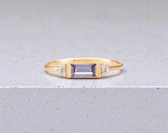 Emerald Amethyst verlovingsring-14K massief gouden Amethyst Cz diamanten sieraden voor vrouwen cadeau voor haar,