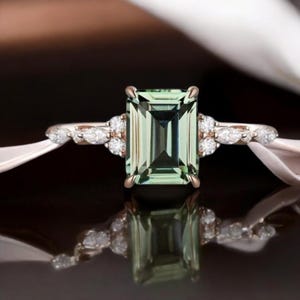 Large Green Amethyst Ring, Prasiolite Ring Emerald Cut 7 x 9 Amethyst Ring, 18K Solid Yellow Gold , 18k Gold Vermeil, Gift For Mother
