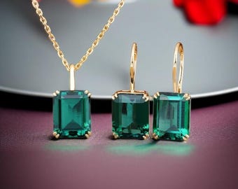 Rectangle Emerald Necklace, 14k Solid Gold Birthstone Necklace, Emerald Necklace, May Birthstone Necklace, Christmas Gift, Gift for Grandma,