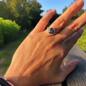 Natural London Blue Topaz Ring, Cushion Cut Topaz vintage inspired Engagement Ring, 14K Gold Ring, November Birthstone Gift For Her