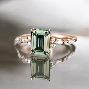 Large Green Amethyst Ring, Prasiolite Ring Emerald Cut 7 x 9 Amethyst Ring, 925 Solid Sterling Silver, 14k Gold Vermeil, Gift For Mother