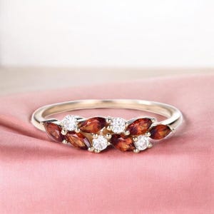 Genuine Garnet Ring, 18k Gold Vermeil 925 Sterling Silver Ring, Engagement Ring, Handmade Solitaire Ring, Dainty Wedding Ring, Gift For Her