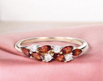 Dainty Garnet Eternity Ring | 14K Gold Stacking Band | January Birthstone Marquise & Round Red Gemstone Delicate Wedding Anniversary Gift