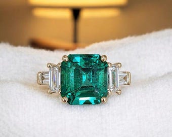 Echte natuurlijke smaragd gouden ring, 14K gouden vermeil vermeil lab emerald verlovingsring, statement ring, november bitrhstone verjaardagscadeau voor haar,