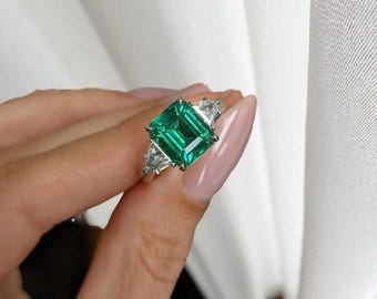 Echte smaragd gouden ring, 14K gouden vermeil Lab Emerald verlovingsring, statement ring geboortesteen ring verjaardag bruids ring cadeau voor haar