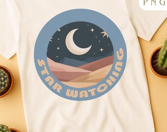 Desert Starry Night PNG – Moon & Stars Desert Landscape | Boho Night Sky Art, Celestial Wall Decor, Aesthetic Printable