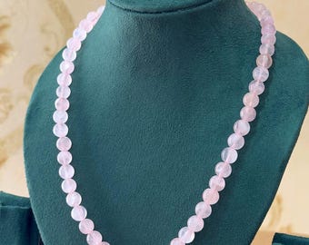 Rose Quartz Beaded Necklace, Dainty Pink Gemstone Jewellery, Gift for Her, Love Stone