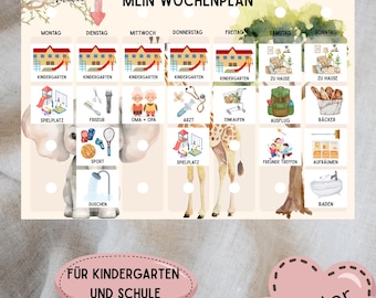 Djungelveckoplanerare för barn med rutinkort A4 | Montessoriveckokalender för grundskola och dagis | Utskrivbar familjeplanerare