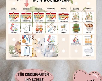 Djungelveckoplanerare för barn med rutinkort A4 | Montessoriveckokalender för grundskola och dagis | Utskrivbar familjeplanerare