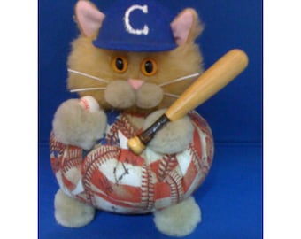 READY TO SHIP - Seymour Slugger - Baseball Hobby / Sports Cat Purrsonality - Fiber Art Collectible 2