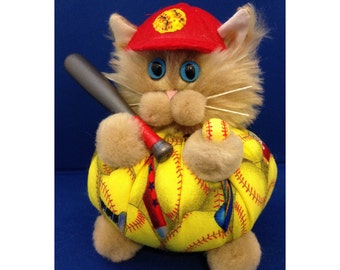 Suzy Slugger - Softball Hobby / Sports Cat Purrsonality - Fiber Art Collectible 176