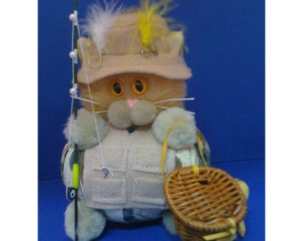 Catfish Banks the Fisherman - Sports Cat Purrsonality - Fiber Art Collectible 37