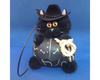 Black Bart - Wrangler Feline Corral Cat Purrsonality - Fiber Art Collectible 49