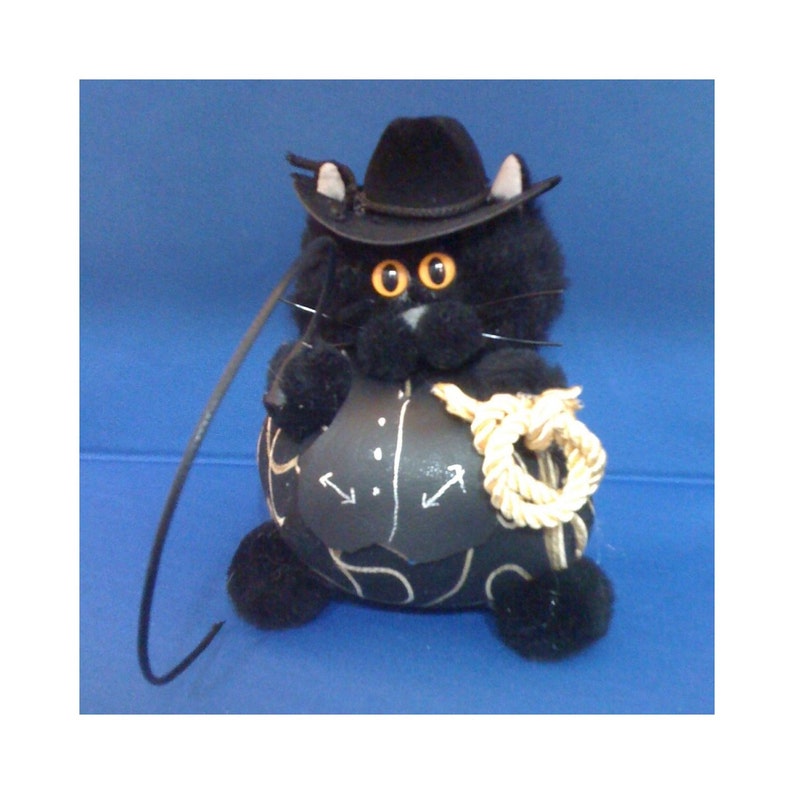 Black Bart Wrangler Feline Corral Cat Purrsonality Fiber Art Collectible 49 imagen 1
