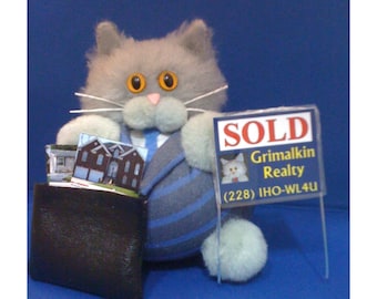 Bobcat (or Fannie Mae) Grimalkin - Realtor Career Cat Purrsonality - Fiber Art Collectible 115