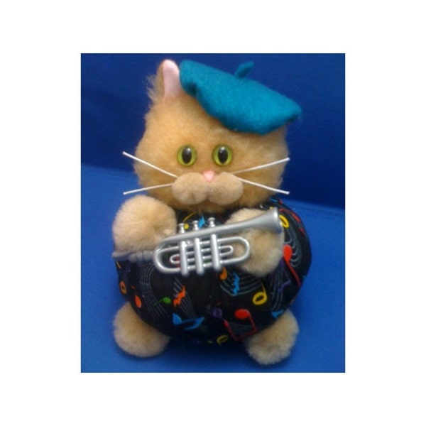 READY TO SHIP - Louis J Beale - Trumpet Musician Cat Purrsonality - Fiber Art Collectible 112