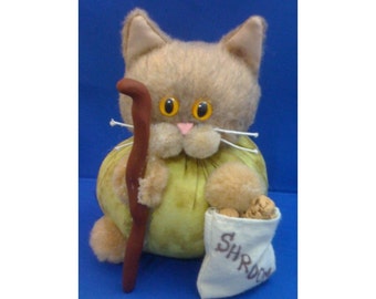 READY TO SHIP - Morey L. Schroomer - Mushroom Hunting Hobby Cat Purrsonality - Fiber Art Collectible 106