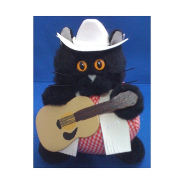 Catsy Feline - Country Western Musician Cat Purrsonality - Fiber Art Collectible 15