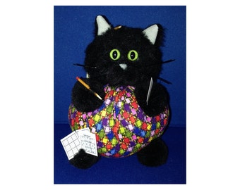 READY TO SHIP - Sue Dokew - Sudoku Puzzle Hobby Cat Purrsonality - Fiber Art Collectible 100