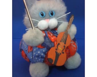 Fiddler McGee - Fiddle Musician Cat Purrsonality - Fiber Art Collectible 162