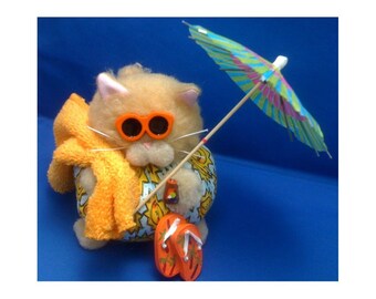 Sunny - Beach Kitty Whimsicat Purrsonality - Fiber Art Collectible 119