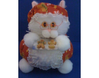 Mrs. Santa Claws - Christmas Cat Purrsonality - Fiber Art Collectible 152