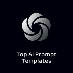 May include: A dark blue background with a silver, stylized, six-petal flower design. Below the flower is the white text: "Top AI Prompt Templates."