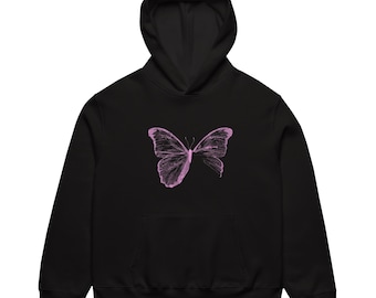 Oversized Butterfly Creation Hoodie – Grunge Gothic Streetwear, Abstract Skeleton & Angel Art, Black Bella + Canvas 4719