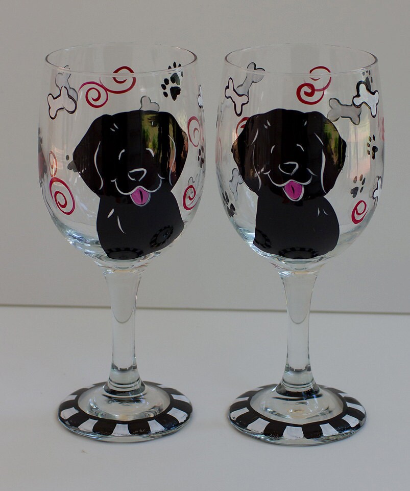 Black Lab Wine glasses Etsy