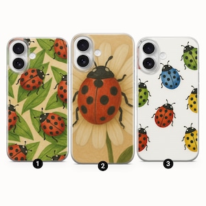 Ladybug phone case for Iphone 16 Pro, 15, 14, 13, 12, 11; Samsung 24 FE, s23, s21,a16, a15; Google Pixel 9Pro XL, 8a